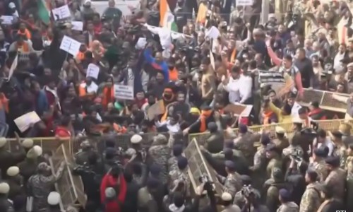 Protest in front of Bangladesh High Commission in Delhi
