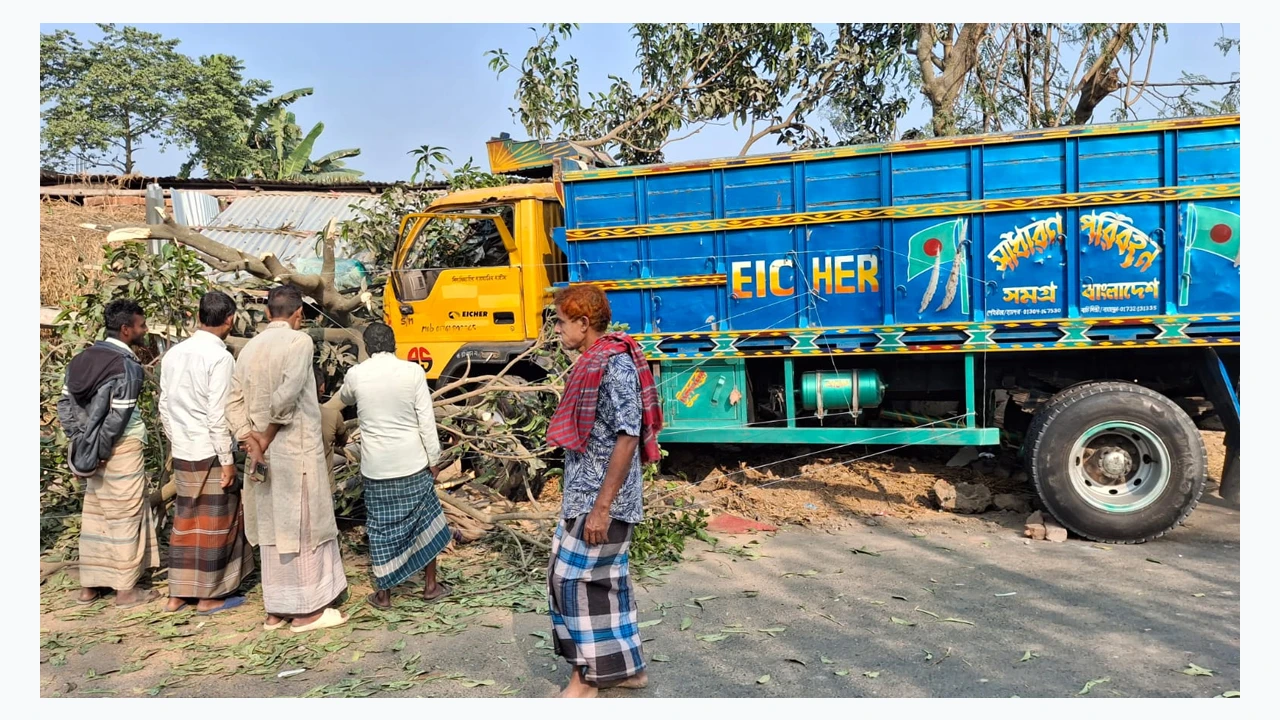 Truck loses control and crashes into house in Joypurhat